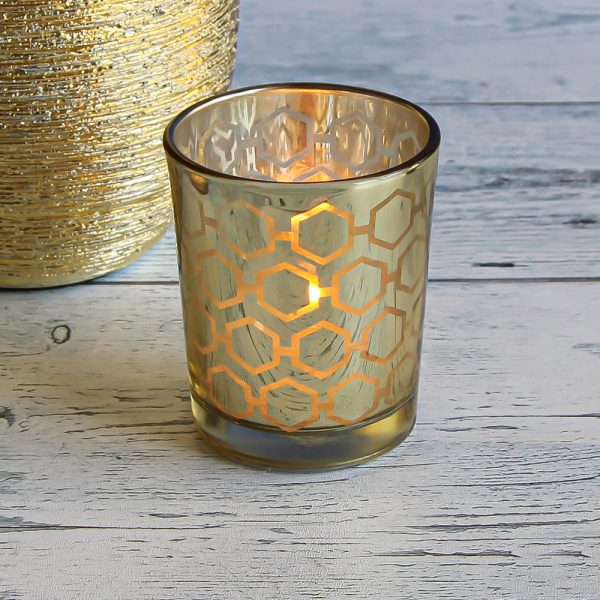 Richland Gold Hexagonal Glass Holder – Small Set of 12 Cheap