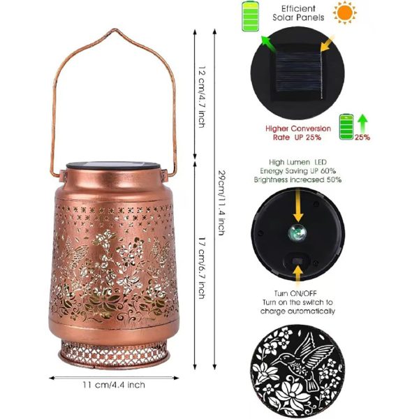 Solar Powered Hummingbird Iron Lantern For Sale - Image 4
