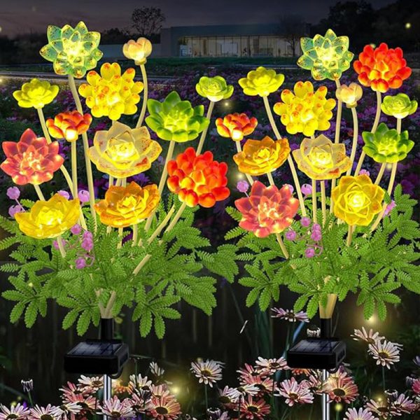 2 Pack - Solar Powered LED Succulent Stake Light Sale