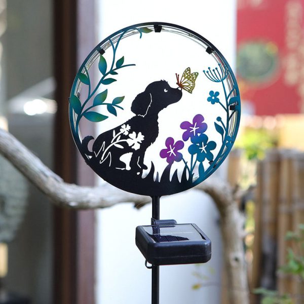 Solar Powered Metal Dog & Butterfly Silhouette Stake Light Fashion - Image 3