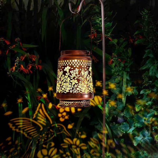 Solar Powered Hummingbird Iron Lantern For Sale - Image 2