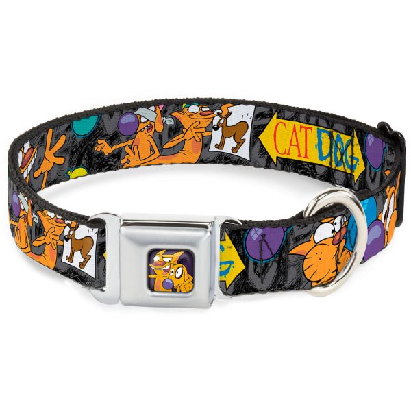 Dog & Cat Pose Full Color Seatbelt Buckle Collar - CatDog Party Balloons CATDOG Logo Gray Black Multi Color on Sale